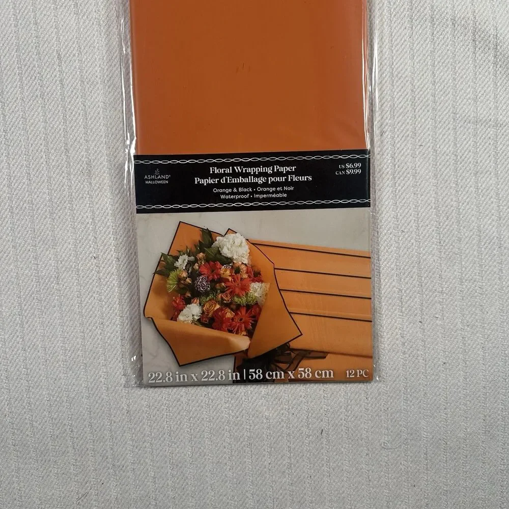 Ashland Halloween Orange Floral Wrapping Paper Lot of 14 22.8x22.8 New
